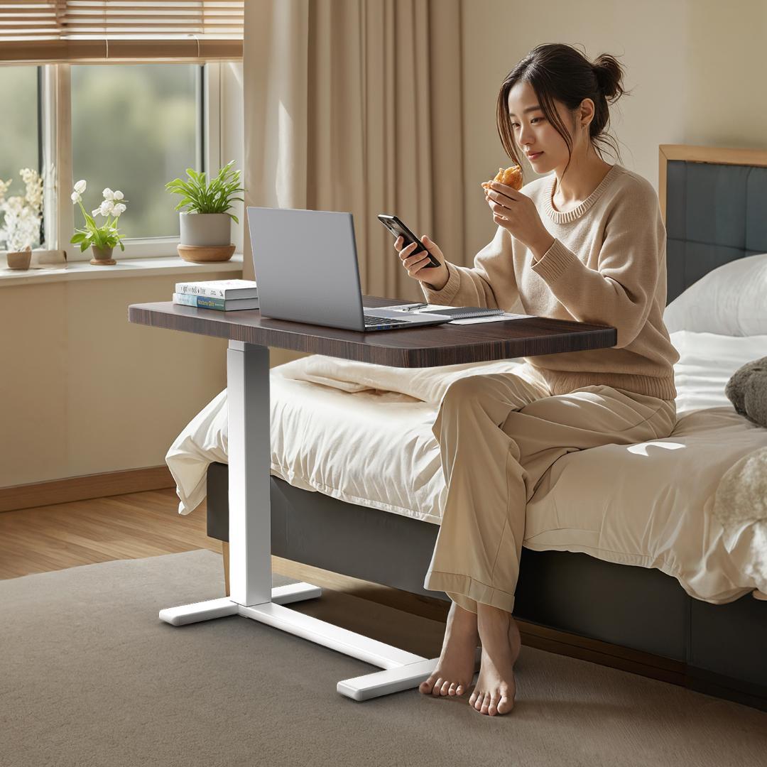 ガス圧昇降ベッドテーブル　64～102cm高さ調整可能　サイドデスク　BROWN