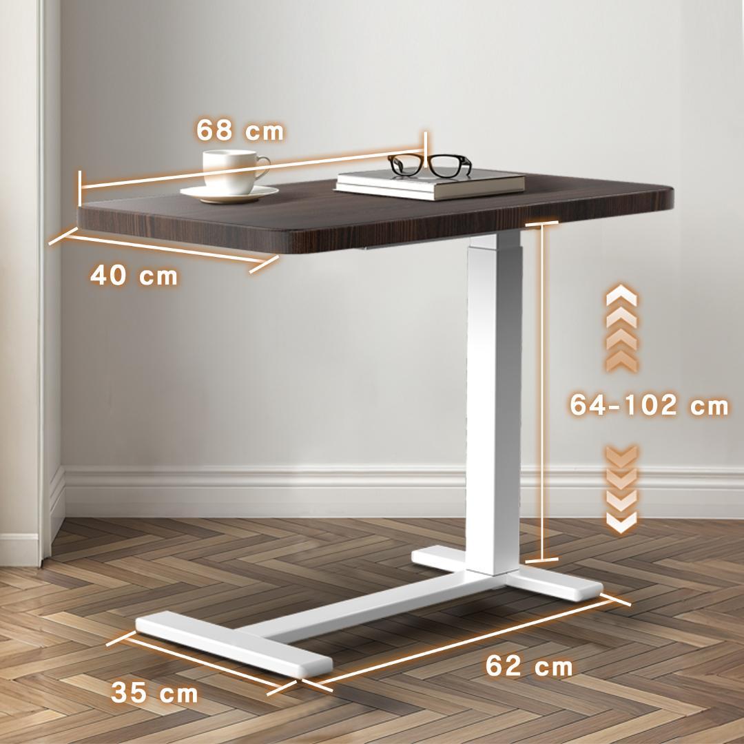 ガス圧昇降ベッドテーブル　64～102cm高さ調整可能　サイドデスク　BROWN