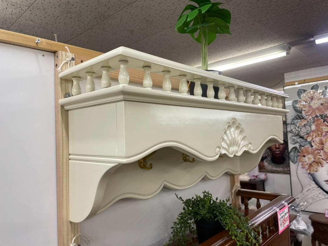 マホガニー ウォールラック 棚 壁掛け アンティーク ラック シェルフ ホワイト