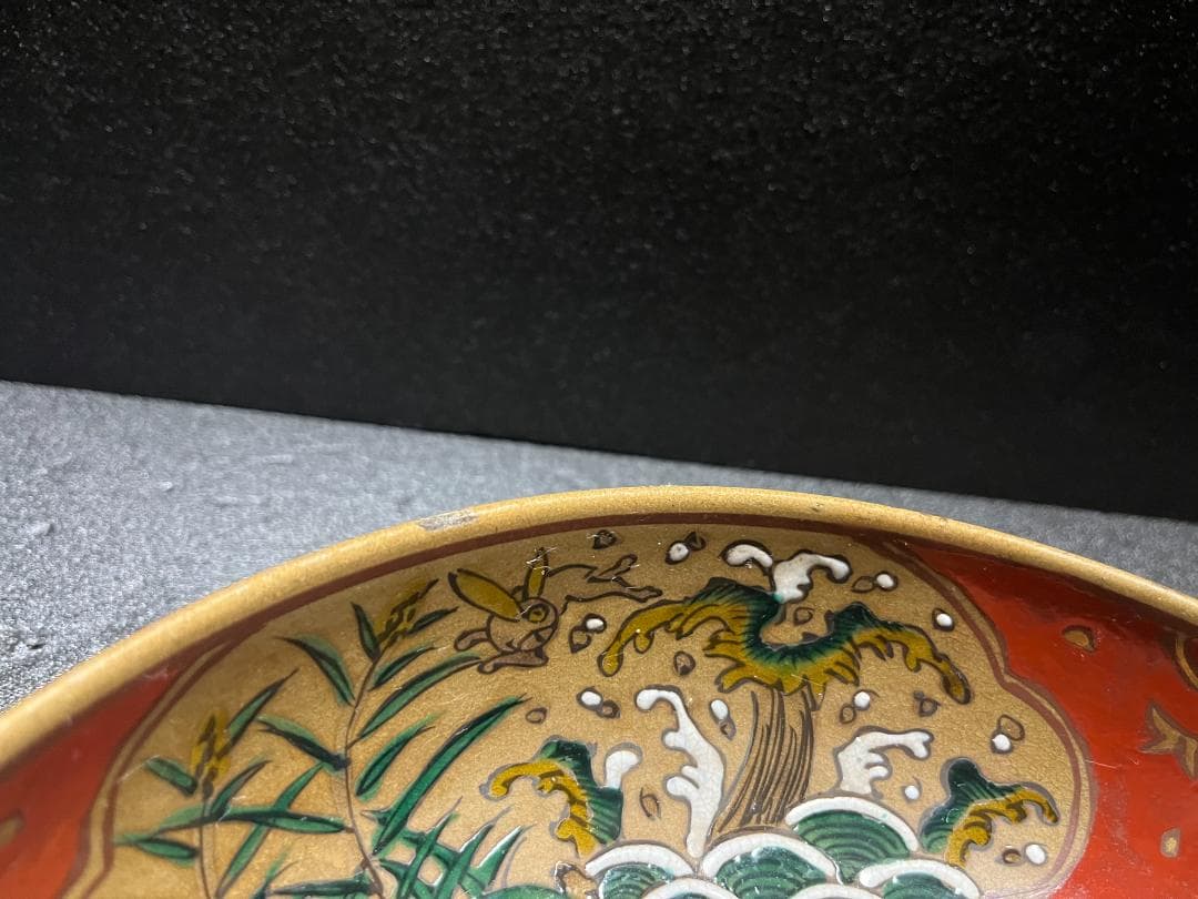 中国　古物　赤絵　福　鉢　盛鉢　裏面ウサギ絵 　中国美術　時代物