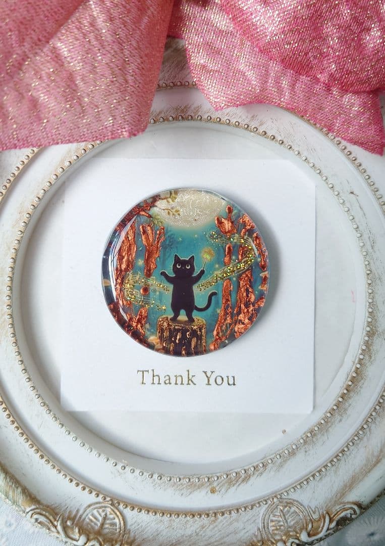 レジン　猫　ヘアゴム　ブローチ　ポニーフック　No.417