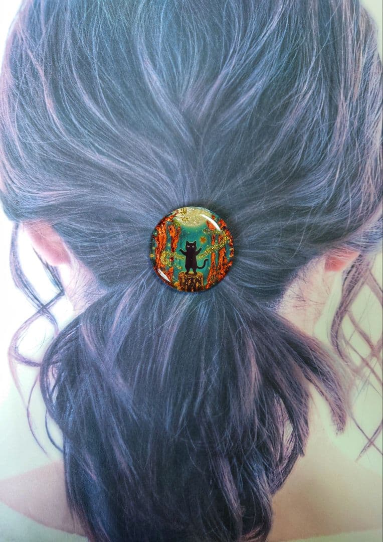 レジン　猫　ヘアゴム　ブローチ　ポニーフック　No.417