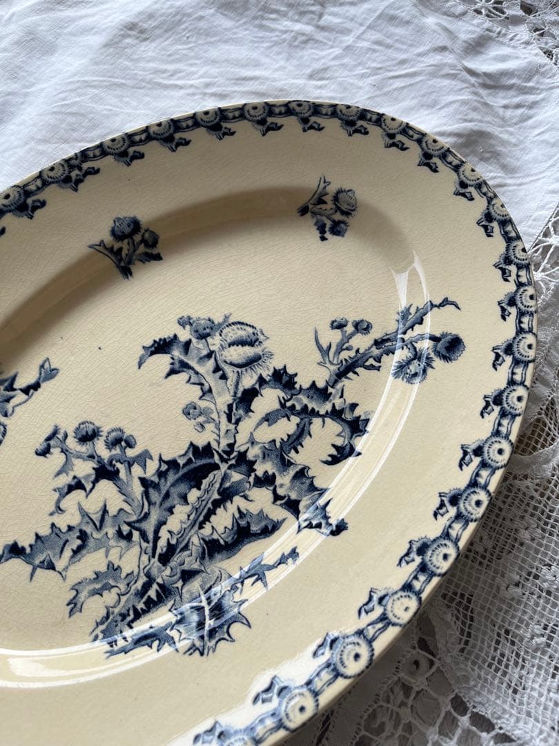 希少 Gien ジアン オーバルプレート皿 アザミ フランスアンティーク