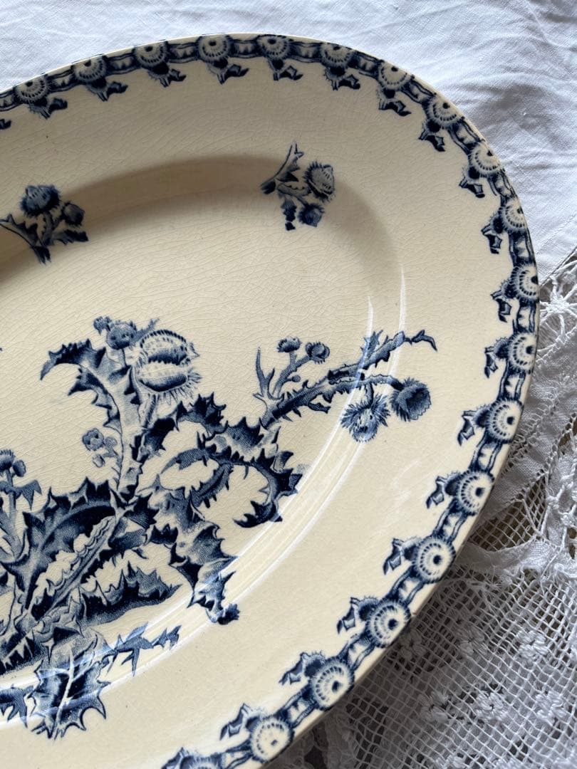 希少 Gien ジアン オーバルプレート皿 アザミ フランスアンティーク