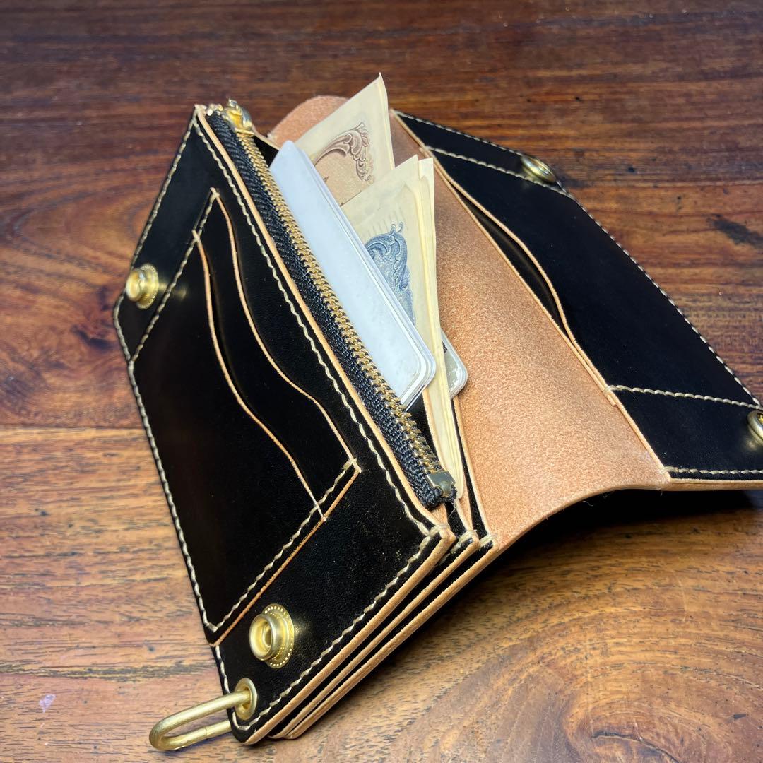 ミドルトラッカーウォレット　茶芯ブラック　国産本革　レザークラフト