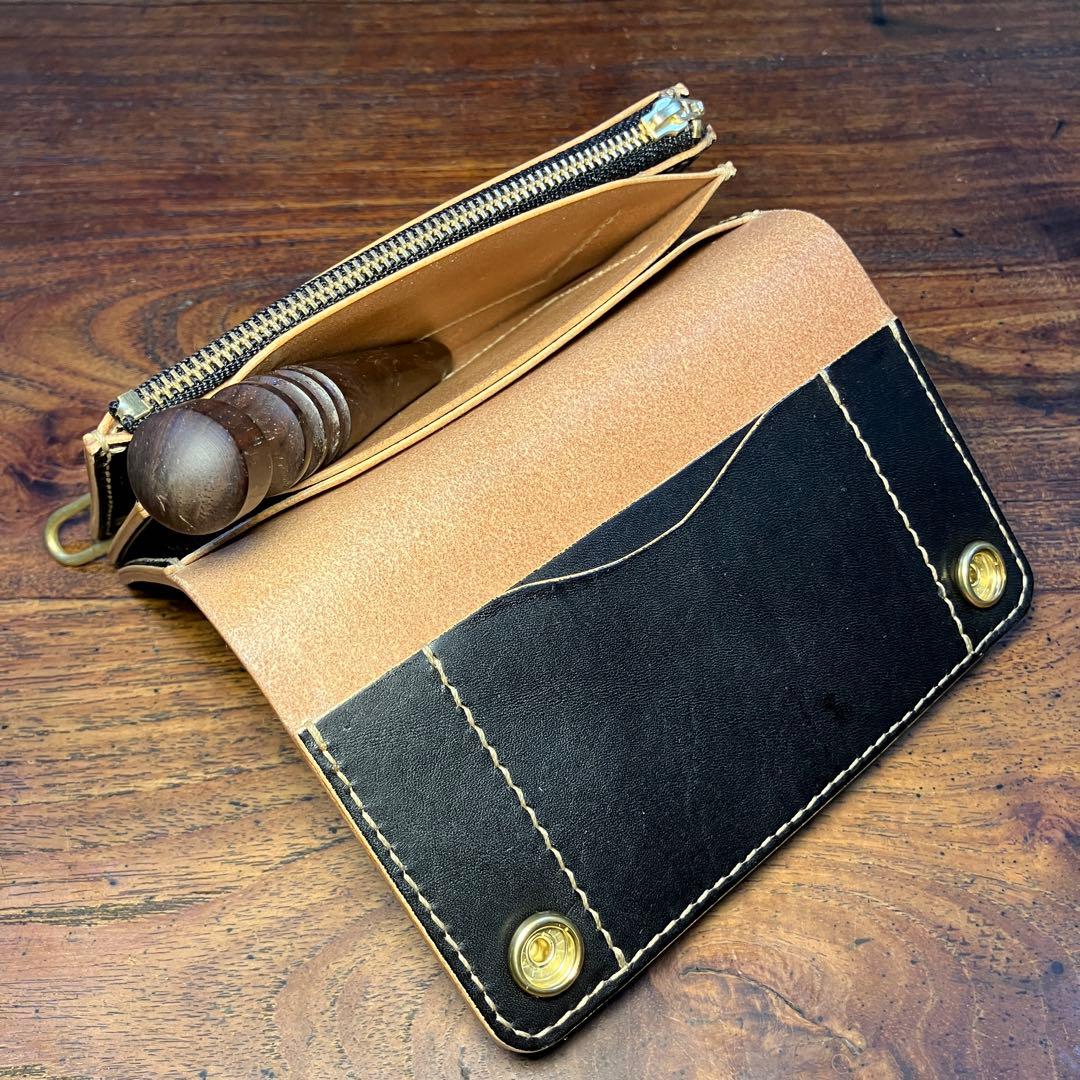 ミドルトラッカーウォレット　茶芯ブラック　国産本革　レザークラフト