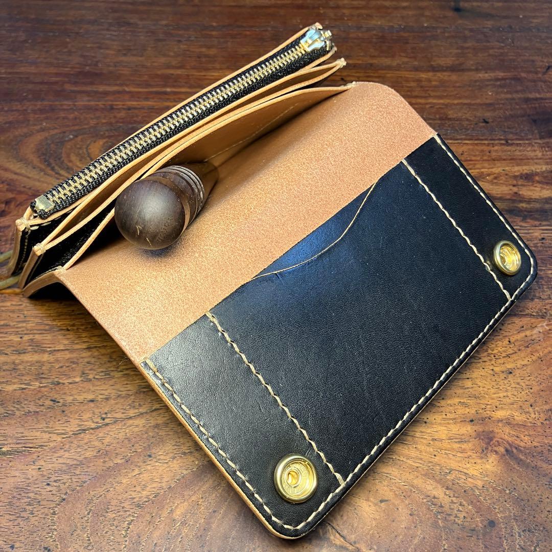 ミドルトラッカーウォレット　茶芯ブラック　国産本革　レザークラフト