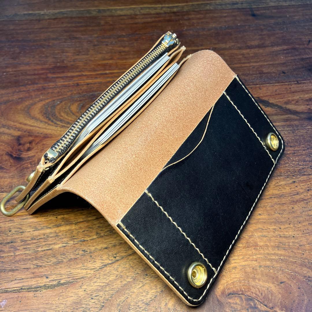 ミドルトラッカーウォレット　茶芯ブラック　国産本革　レザークラフト