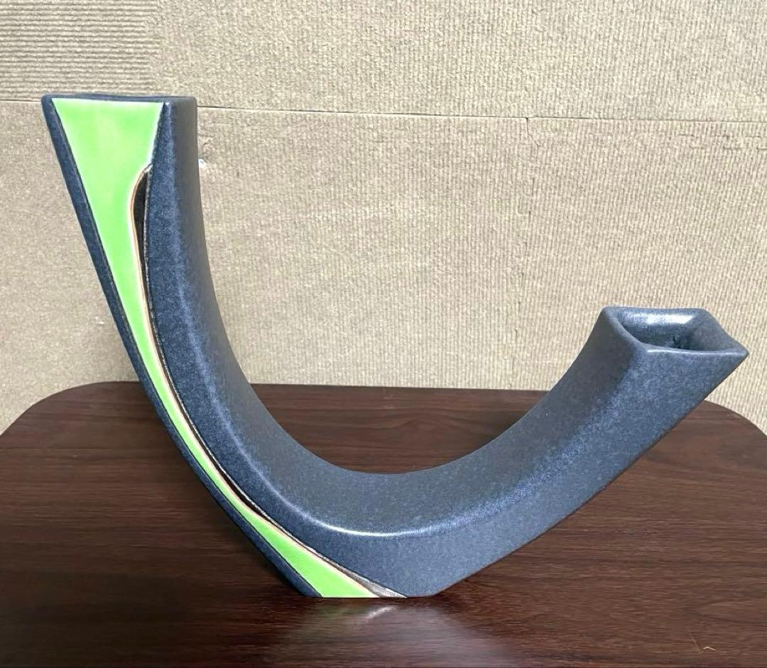 【美品】モダンフラワースタンド いけばな 変形花器 二口 花瓶