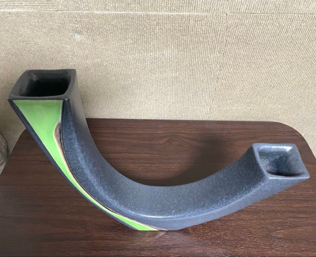 【美品】モダンフラワースタンド いけばな 変形花器 二口 花瓶