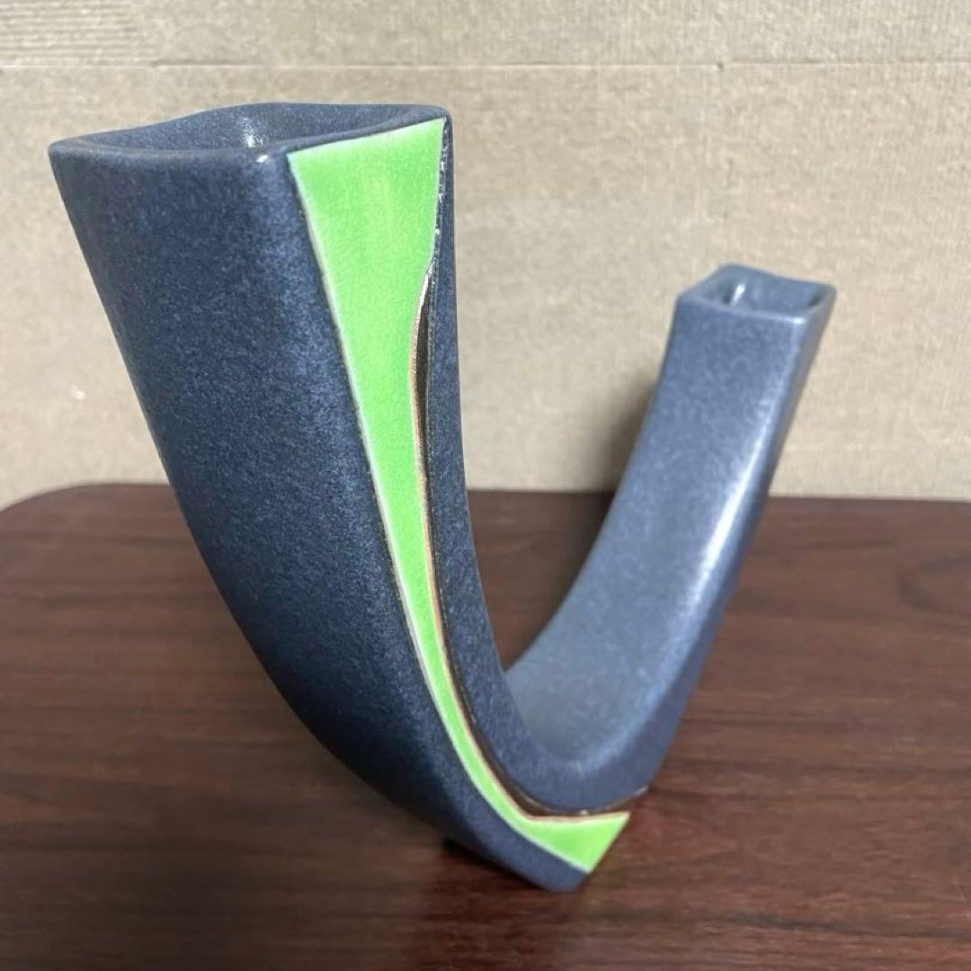 【美品】モダンフラワースタンド いけばな 変形花器 二口 花瓶