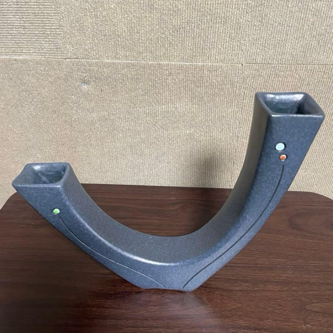 【美品】モダンフラワースタンド いけばな 変形花器 二口 花瓶