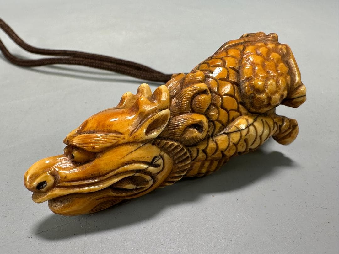 煎茶道具　茶篭　時代根付　龍根付　天然年代　時代物　古物　美品