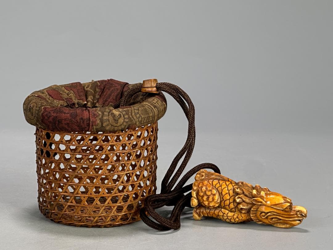 煎茶道具　茶篭　時代根付　龍根付　天然年代　時代物　古物　美品