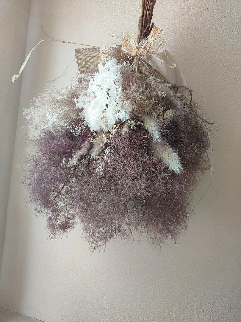 @yama様スモークツリーと白い紫陽花とかすみ草のドライフラワースワッグ２点