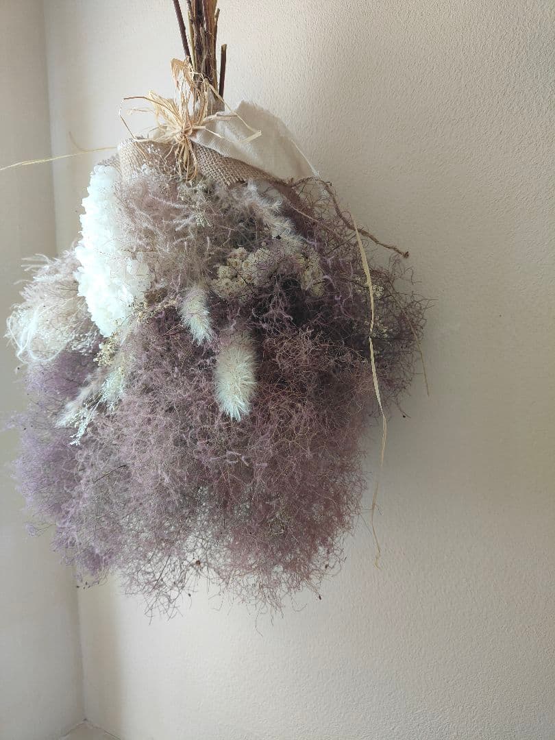 @yama様スモークツリーと白い紫陽花とかすみ草のドライフラワースワッグ２点
