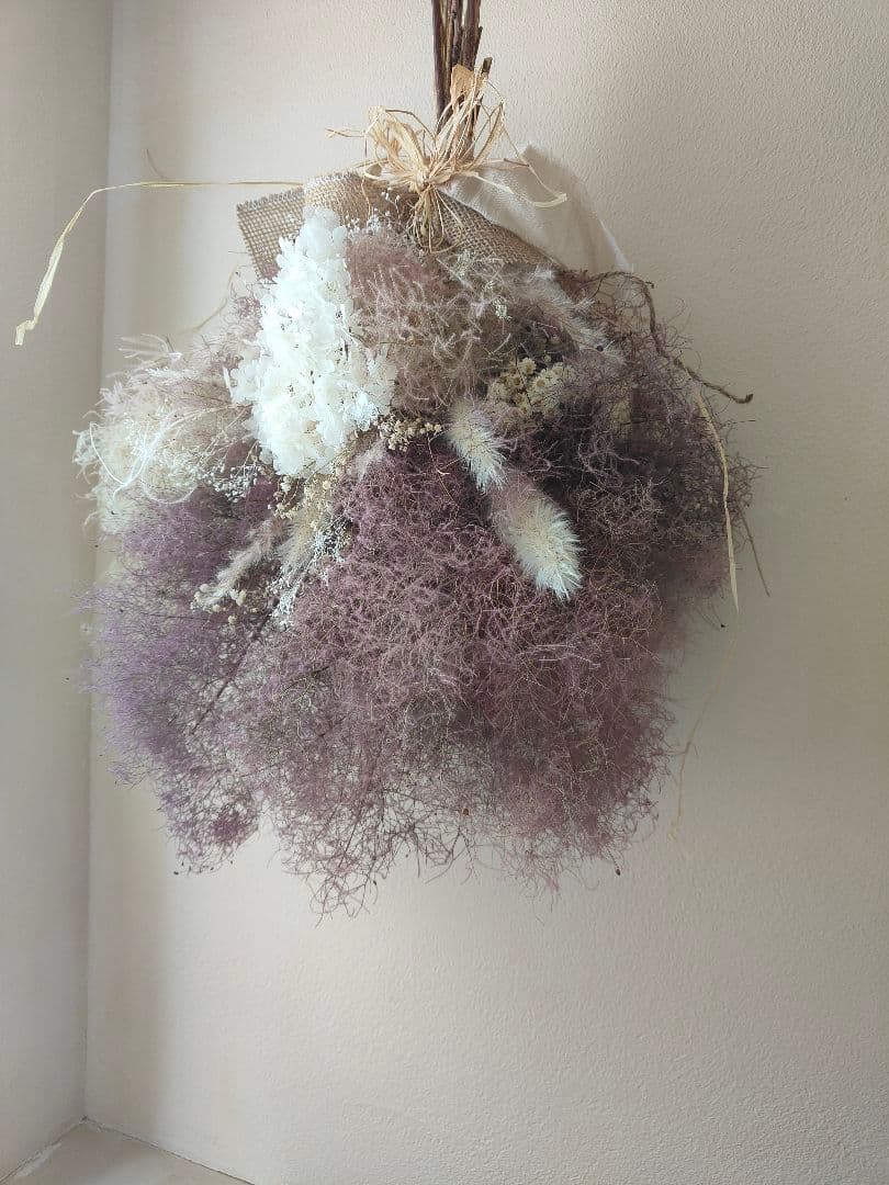@yama様スモークツリーと白い紫陽花とかすみ草のドライフラワースワッグ２点