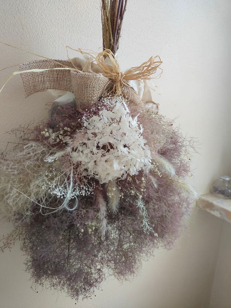 @yama様スモークツリーと白い紫陽花とかすみ草のドライフラワースワッグ２点