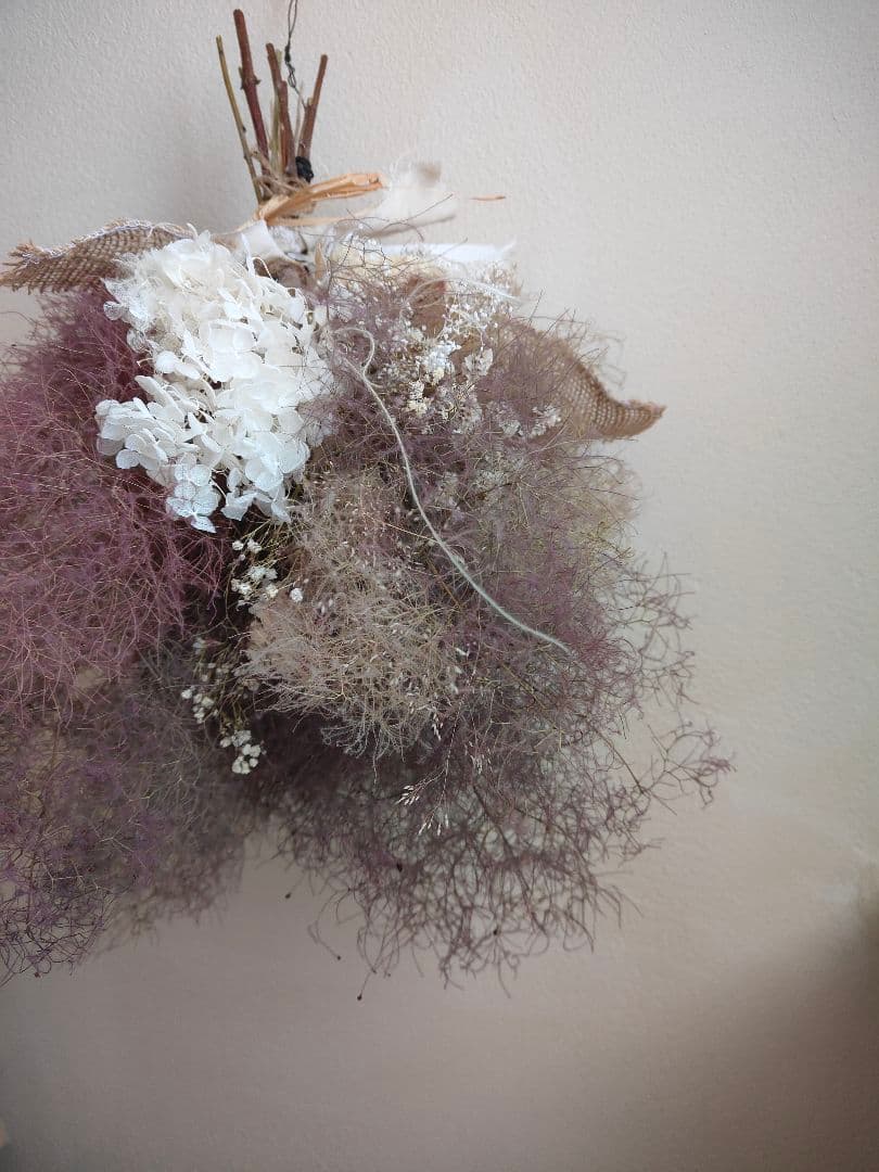 @yama様スモークツリーと白い紫陽花とかすみ草のドライフラワースワッグ２点