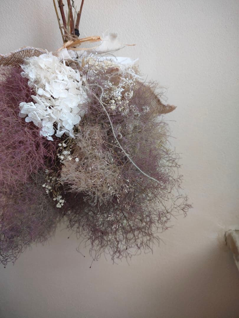@yama様スモークツリーと白い紫陽花とかすみ草のドライフラワースワッグ２点