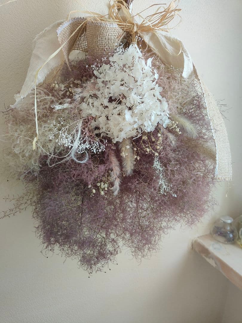 @yama様スモークツリーと白い紫陽花とかすみ草のドライフラワースワッグ２点
