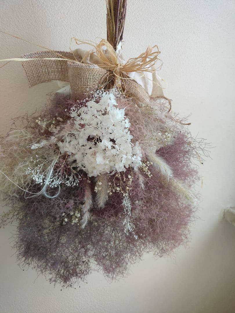 @yama様スモークツリーと白い紫陽花とかすみ草のドライフラワースワッグ２点