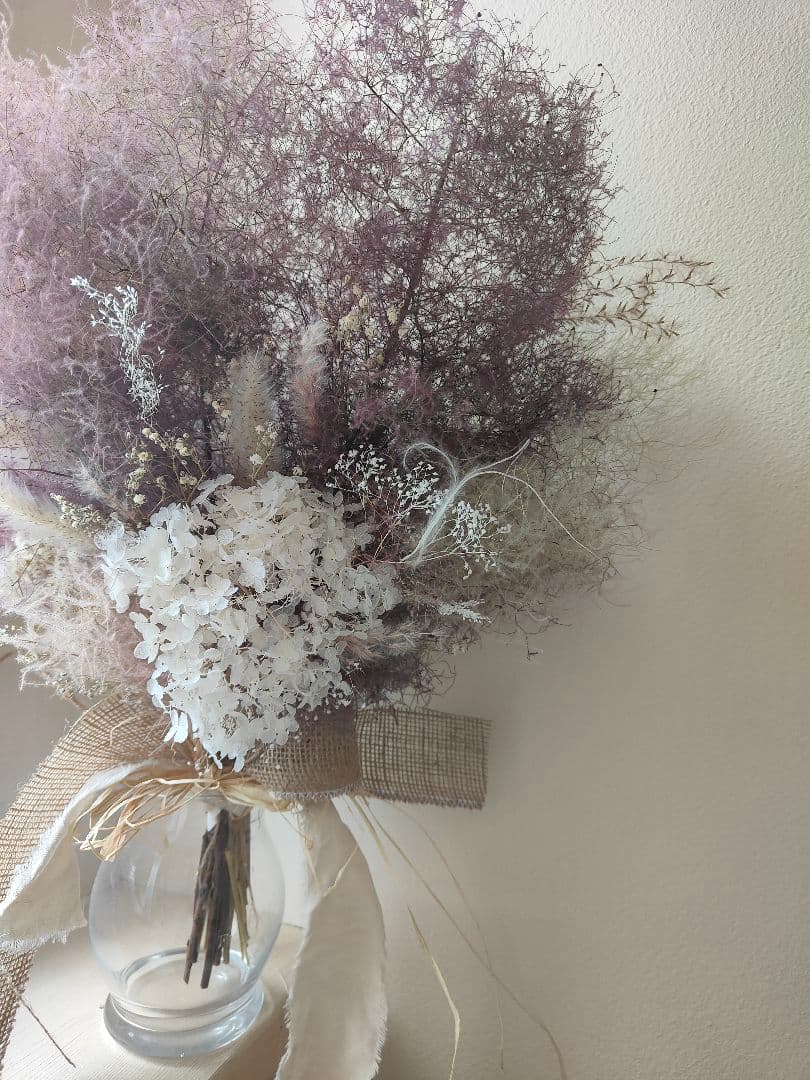@yama様スモークツリーと白い紫陽花とかすみ草のドライフラワースワッグ２点