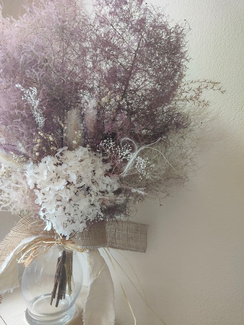 @yama様スモークツリーと白い紫陽花とかすみ草のドライフラワースワッグ２点