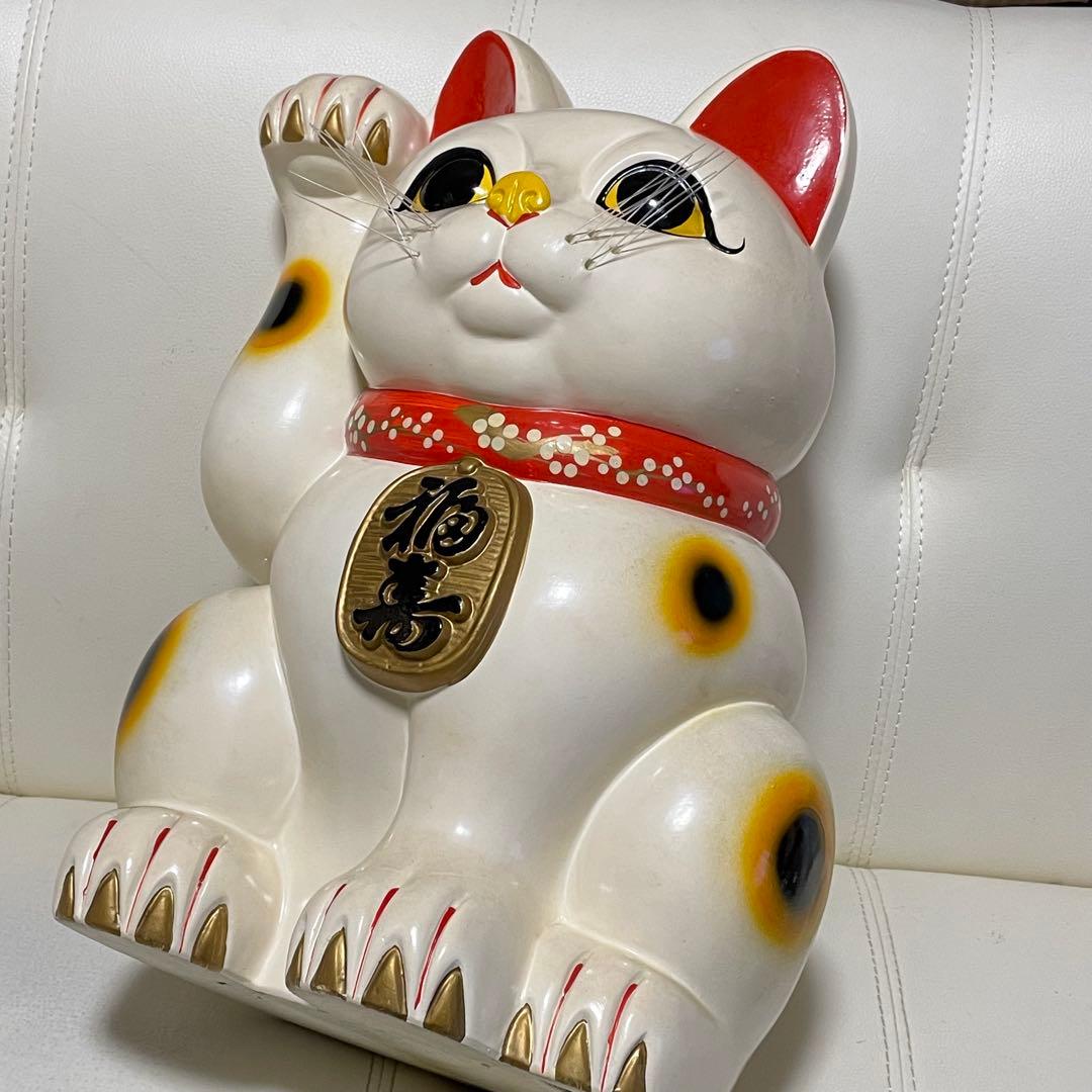 招き猫 超特大 超大型42cm 縁起物 置物 陶器製 福寿 招福 貯金箱