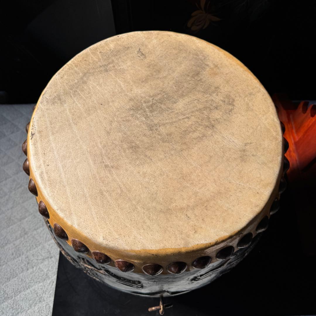 【希少】龍と星 彫刻 漆器 和太鼓 胴長太鼓 1尺2寸 経台&バチ付き