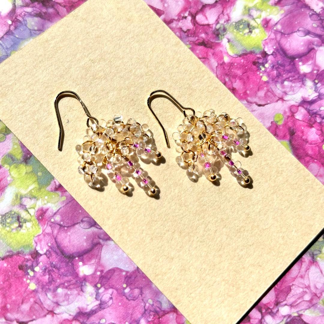 【738】ヴィンテージガラス チェコ ハンドメイド ピアス イヤリング パープル
