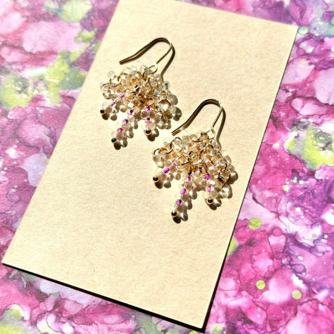 【738】ヴィンテージガラス チェコ ハンドメイド ピアス イヤリング パープル