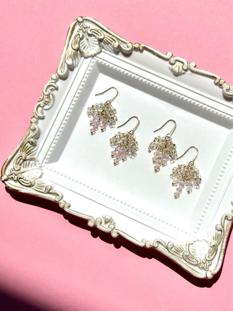 【738】ヴィンテージガラス チェコ ハンドメイド ピアス イヤリング パープル