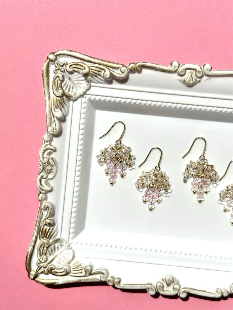 【738】ヴィンテージガラス チェコ ハンドメイド ピアス イヤリング パープル