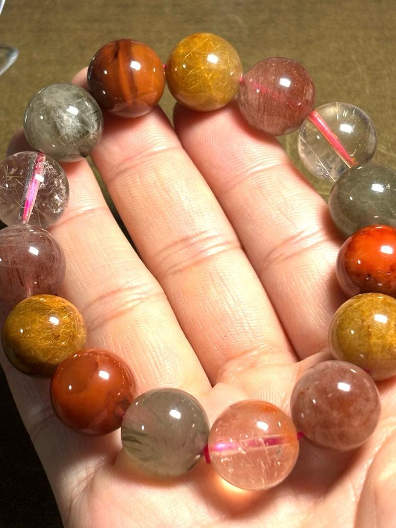 【新入荷】カラフルルチルクォーツブレスレット約15㎜大玉（新品未使用）天然石