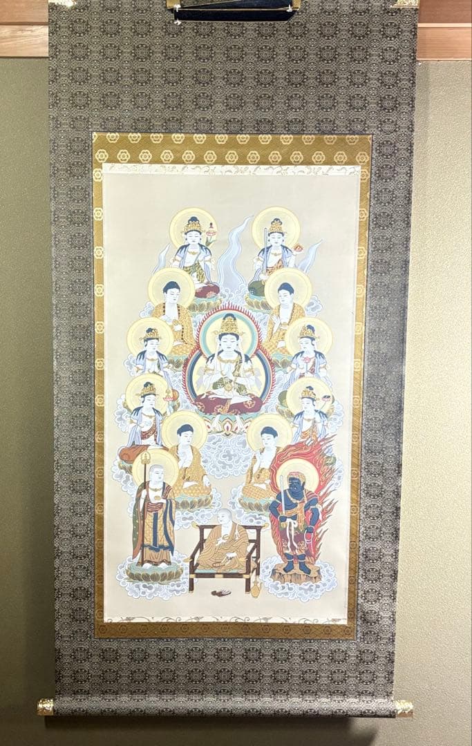 真言十三佛 和人 掛軸 共箱 仏画 仏教美術 BZ-2