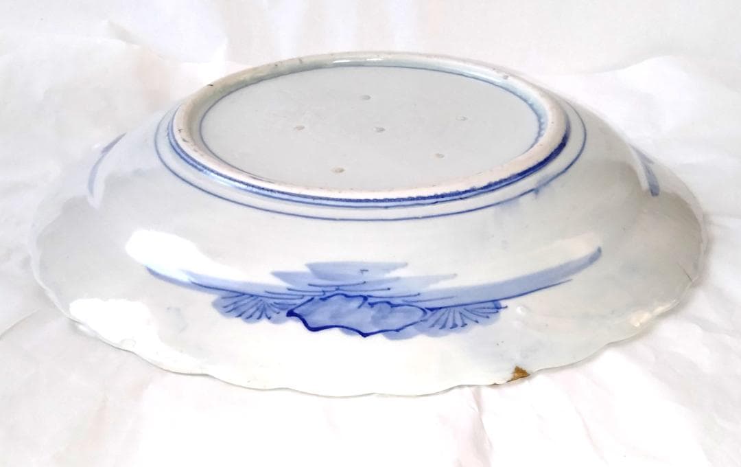 陶器 大皿 染付 バナナの木 Aa-226