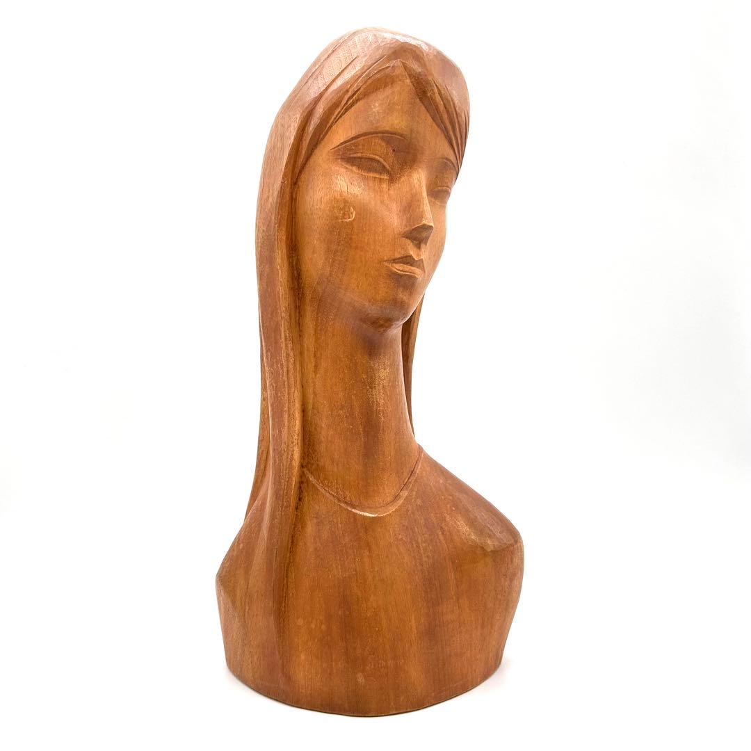 彫刻家 尾形喜代治 木彫 少女 やすらぎ 芸術 オブジェ 箱あり アンティーク