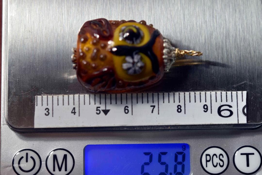フクロウのトンボ玉 ガラスのジュエリー ペンダントトップ12863-451
