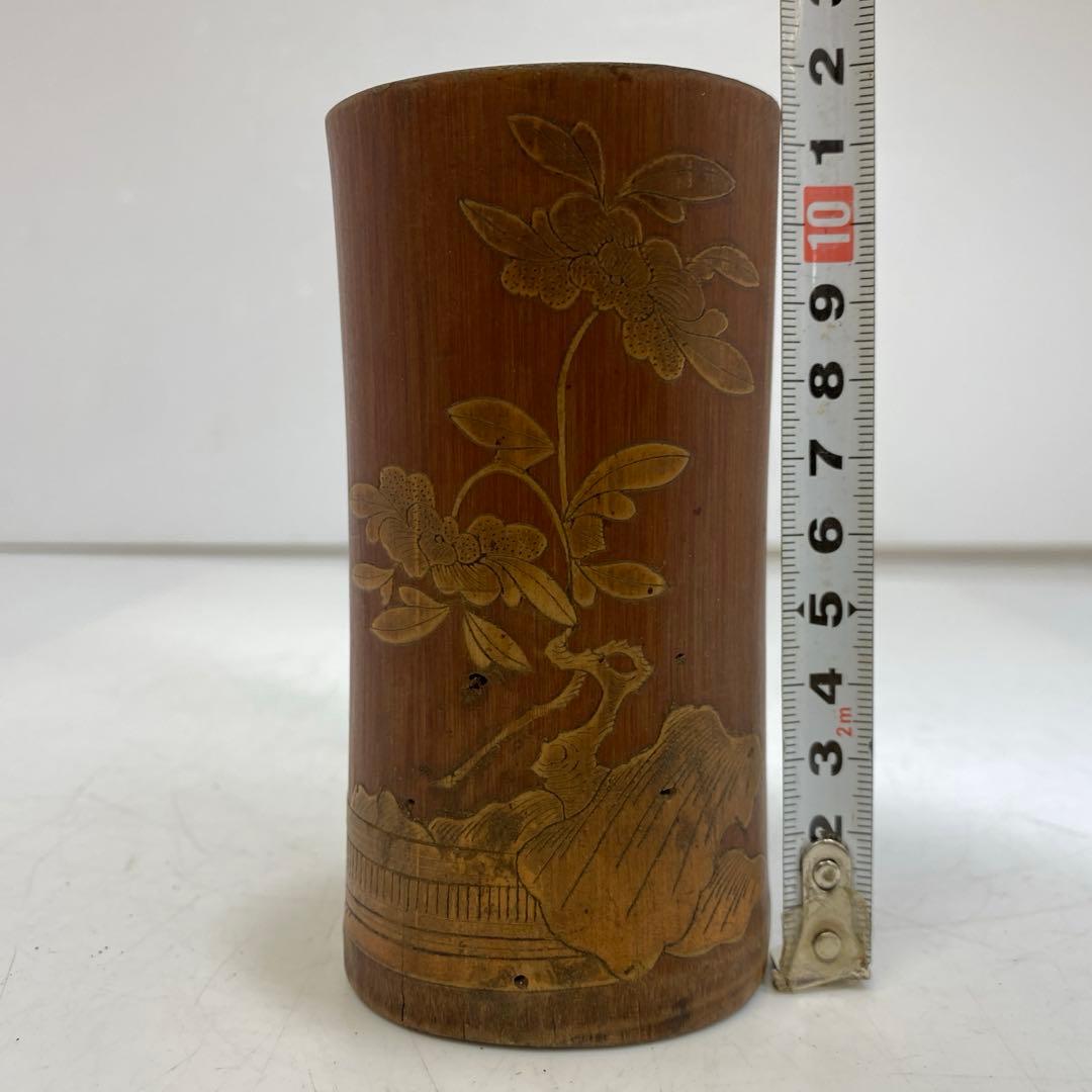 中国古玩　古竹　筆筒　タニオ　高さ11.5㎝　東S8-0402☆2F