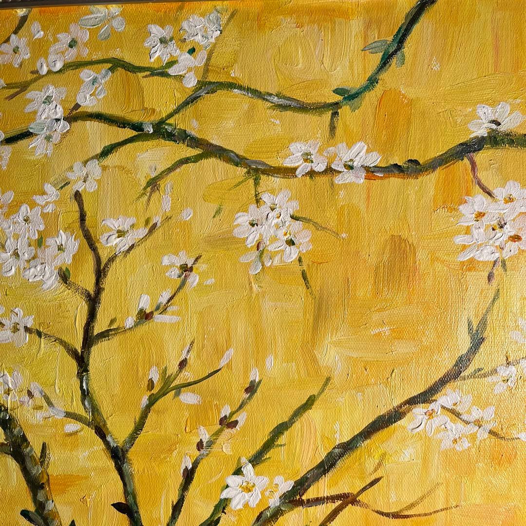 ★秀作★ 手書き油絵 ゴッホ 花咲くアーモンドの枝 絵画 額付き 油彩画