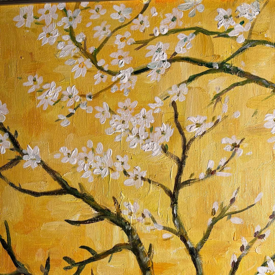 ★秀作★ 手書き油絵 ゴッホ 花咲くアーモンドの枝 絵画 額付き 油彩画