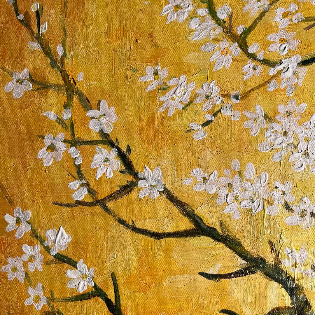 ★秀作★ 手書き油絵 ゴッホ 花咲くアーモンドの枝 絵画 額付き 油彩画