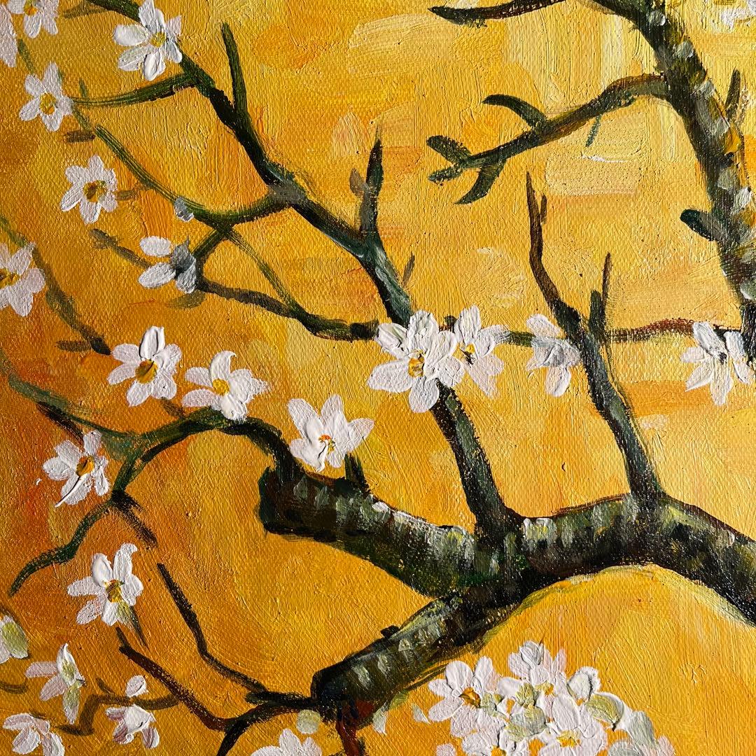 ★秀作★ 手書き油絵 ゴッホ 花咲くアーモンドの枝 絵画 額付き 油彩画