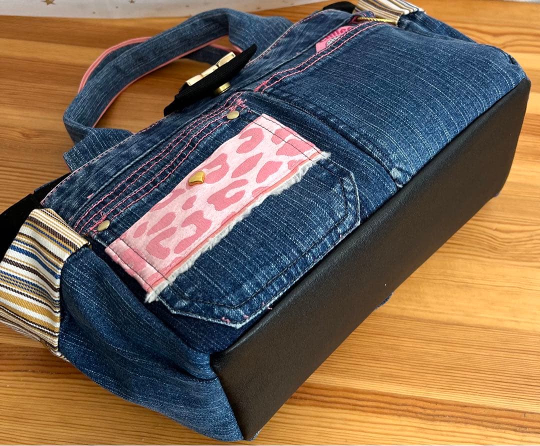 デニムリメイクバッグ（M）No.784☆ハンドバッグ　ショルダーバッグにも！