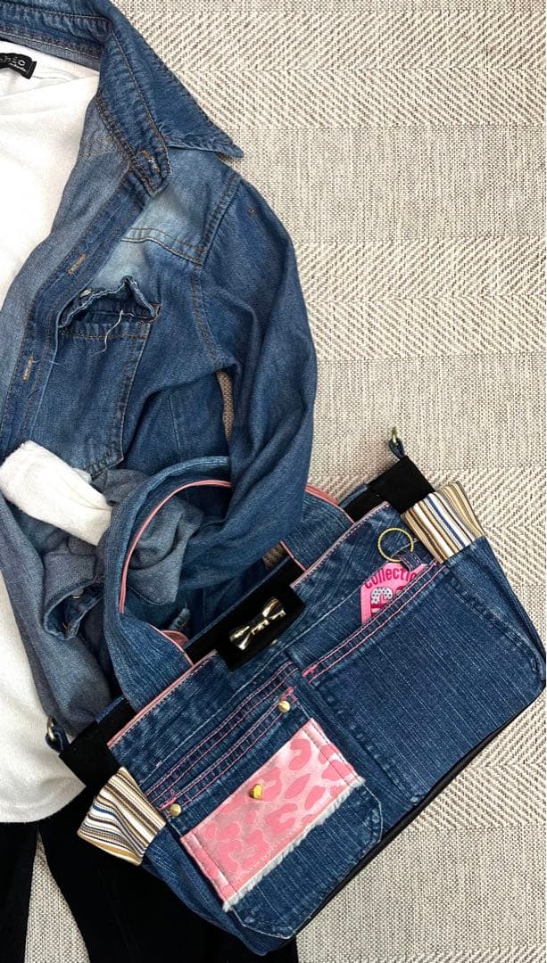 デニムリメイクバッグ（M）No.784☆ハンドバッグ　ショルダーバッグにも！