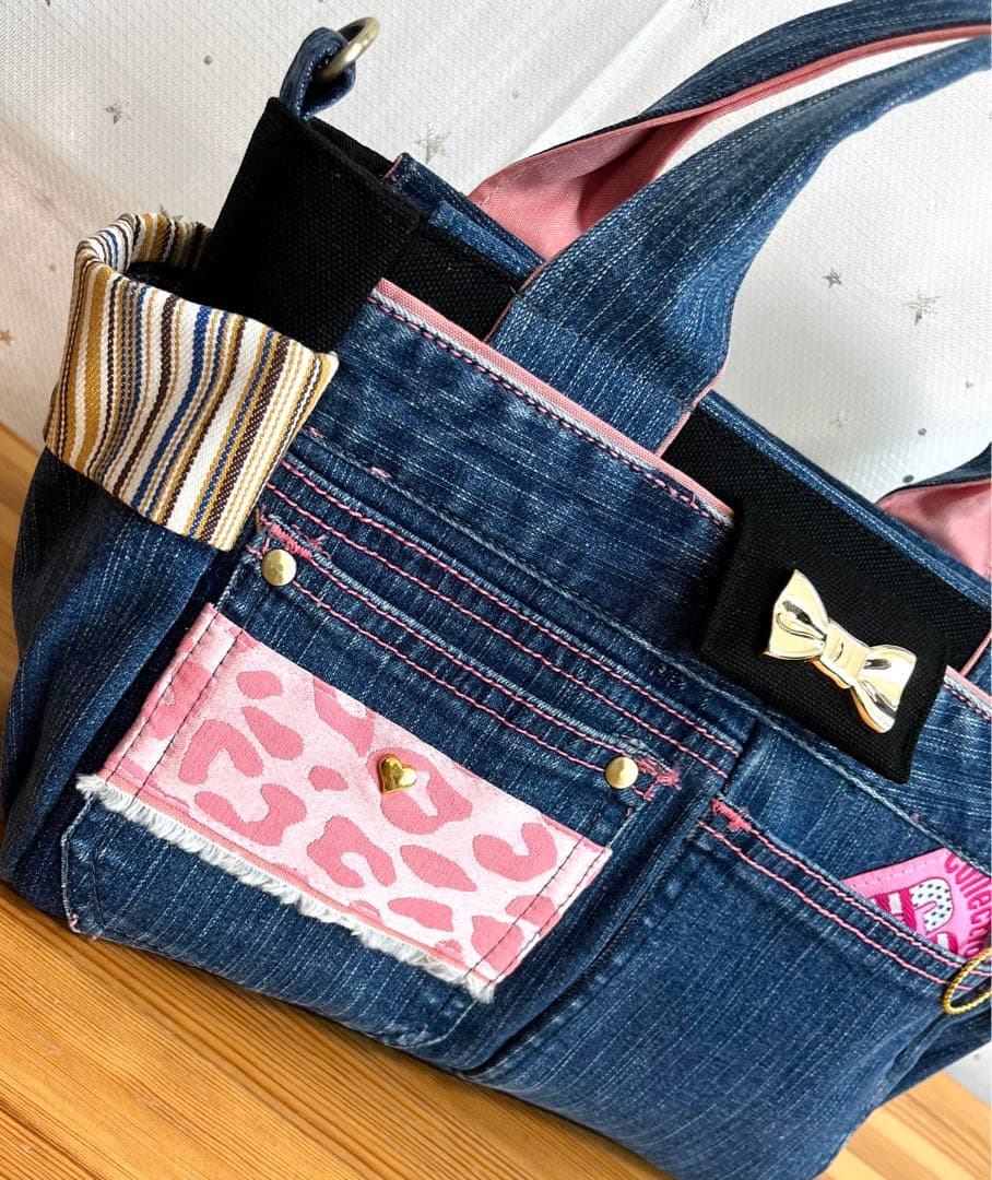 デニムリメイクバッグ（M）No.784☆ハンドバッグ　ショルダーバッグにも！