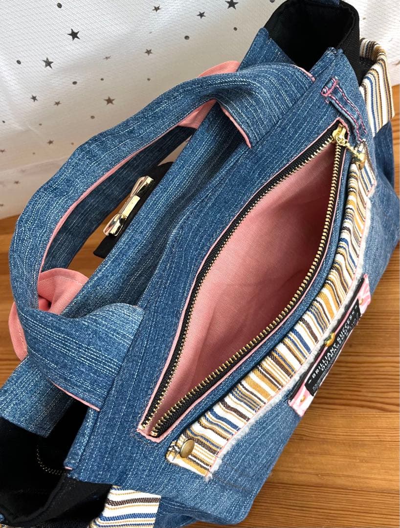 デニムリメイクバッグ（M）No.784☆ハンドバッグ　ショルダーバッグにも！