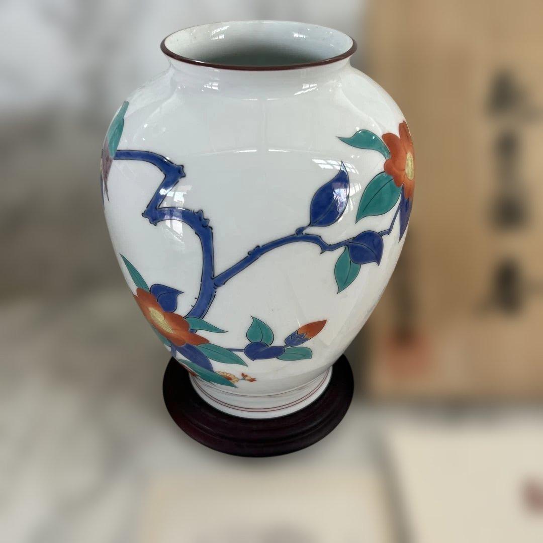 香蘭社　花と鳥の装飾　陶器　花瓶　花器　フラワーベース