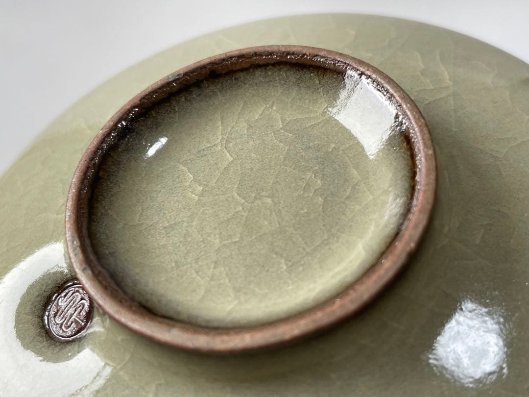 陶芸家　作家物　原口卓士　米色瓷　茶碗　米色青磁　青磁　茶碗　共箱